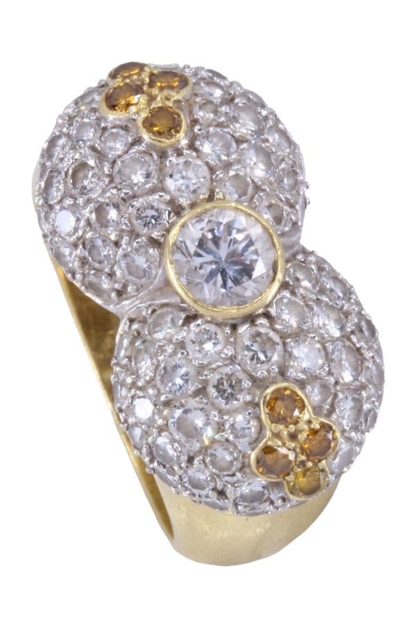 BAGUE  DIAMANTS JAUNES ET BLANCS — vue 5