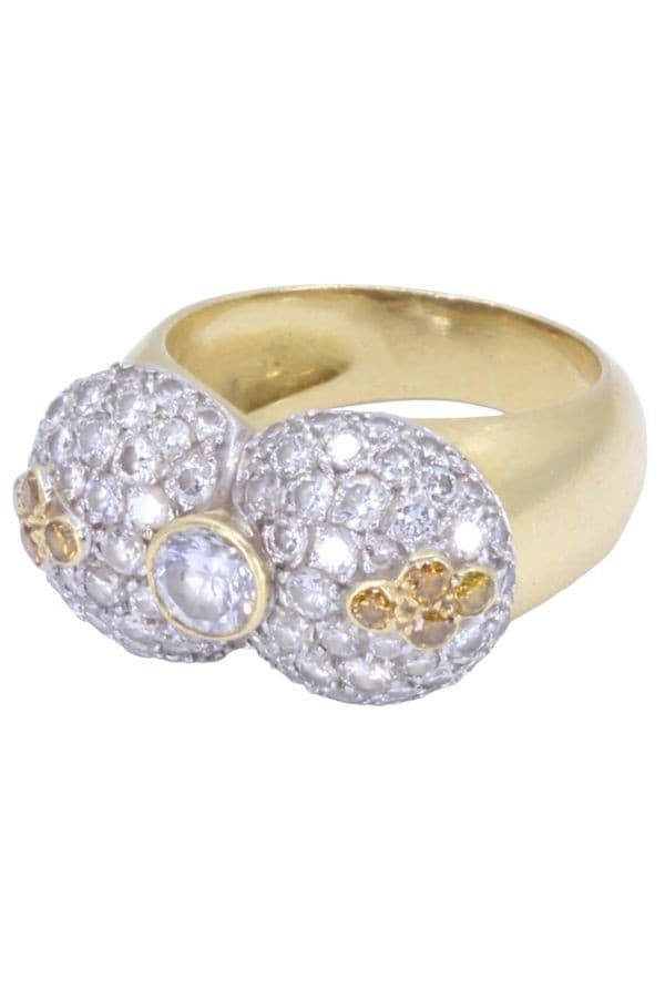BAGUE  DIAMANTS JAUNES ET BLANCS — vue 6