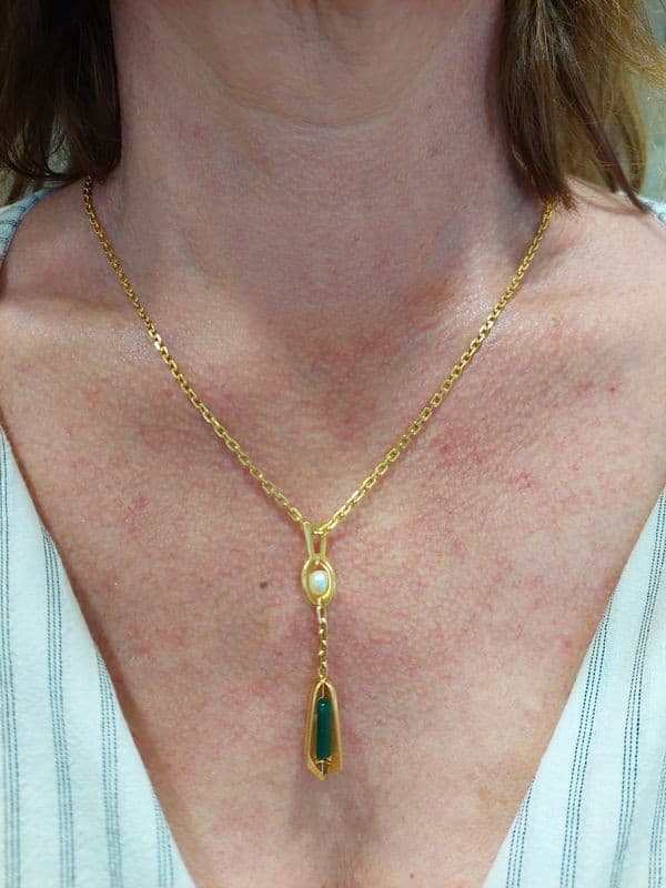 PENDENTIF MODERNE PERLE ET TOURMALINE — vue 2
