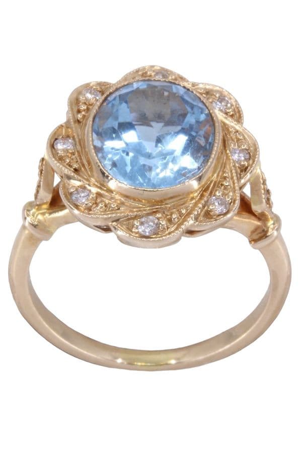 BAGUE POMPADOUR AIGUE-MARINE ET DIAMANTS — vue 1