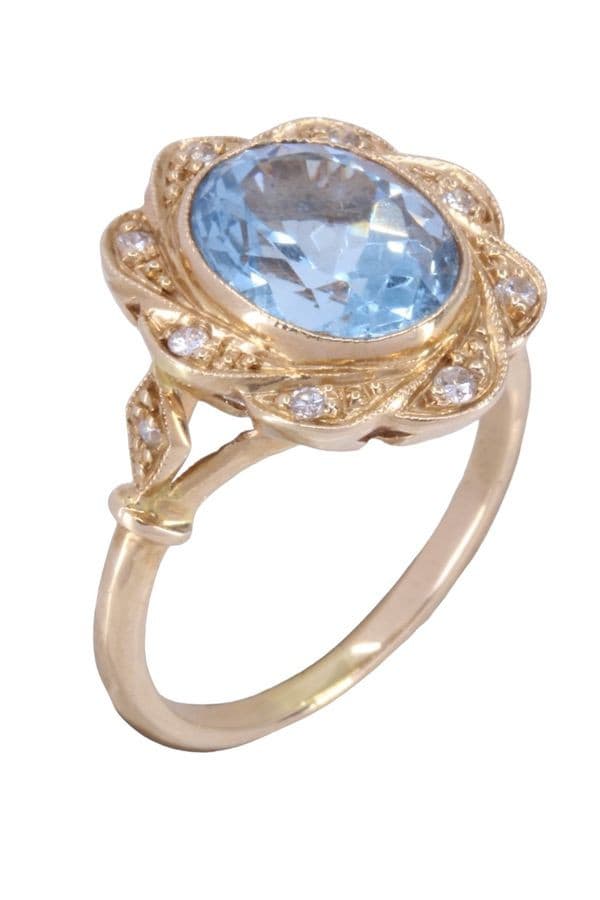 BAGUE POMPADOUR AIGUE-MARINE ET DIAMANTS — vue 3