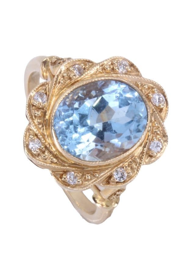 BAGUE POMPADOUR AIGUE-MARINE ET DIAMANTS — vue 5