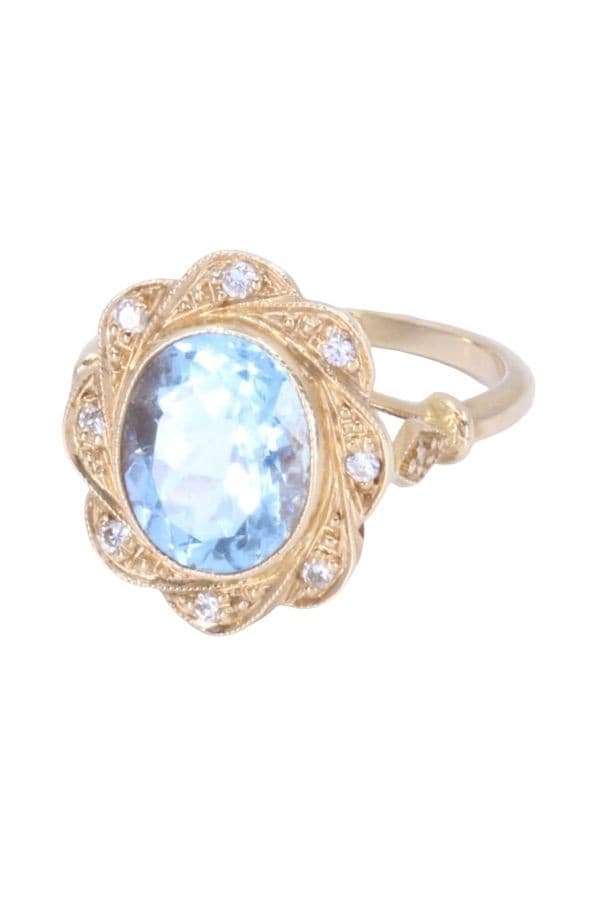 BAGUE POMPADOUR AIGUE-MARINE ET DIAMANTS — vue 6