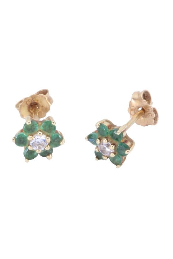 BOUCLES D'OREILLES MARGUERITES ÉMERAUDES ET DIAMANTS — vue 2