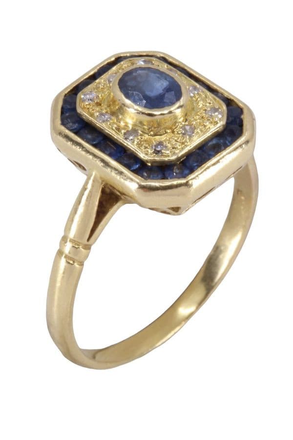 BAGUE MODERNE SAPHIRS ET DIAMANTS — vue 3