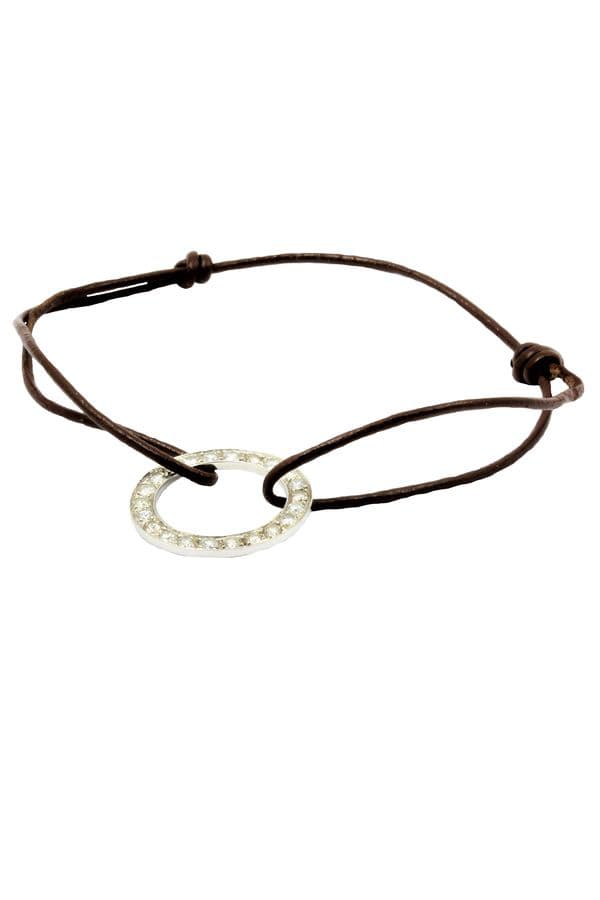 BRACELET CUIR CERCLE DIAMANTÉ — vue 1