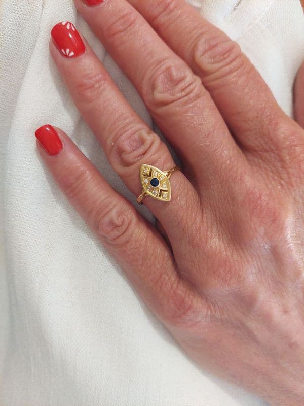 BAGUE MARQUISE SAPHIR ET DIAMANTS — vue 2