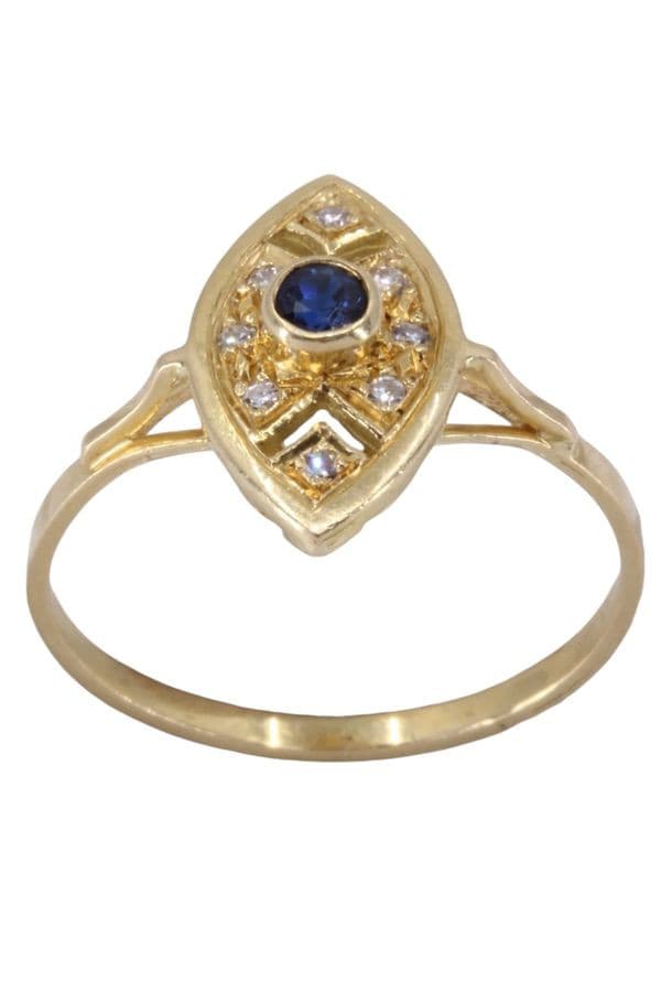 BAGUE MARQUISE SAPHIR ET DIAMANTS — vue 1