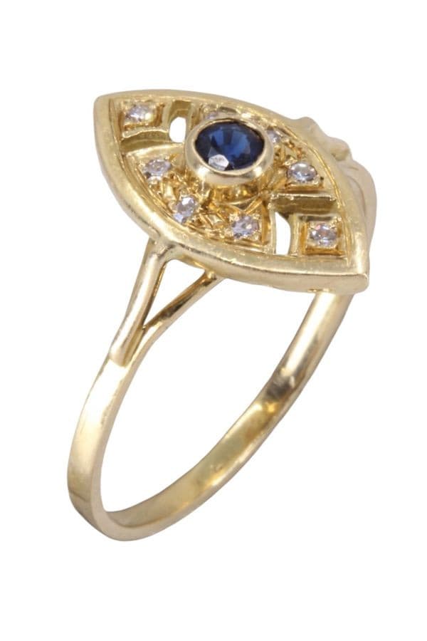 BAGUE MARQUISE SAPHIR ET DIAMANTS — vue 3