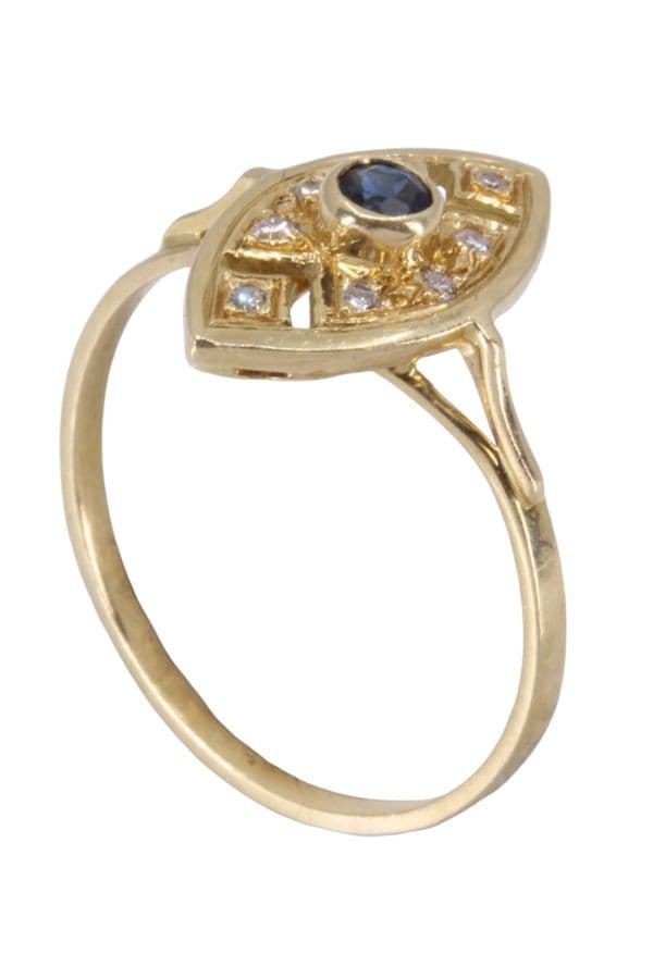 BAGUE MARQUISE SAPHIR ET DIAMANTS — vue 5