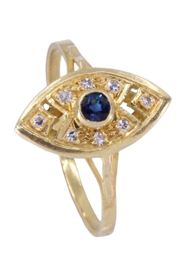 BAGUE MARQUISE SAPHIR ET DIAMANTS — vue 4