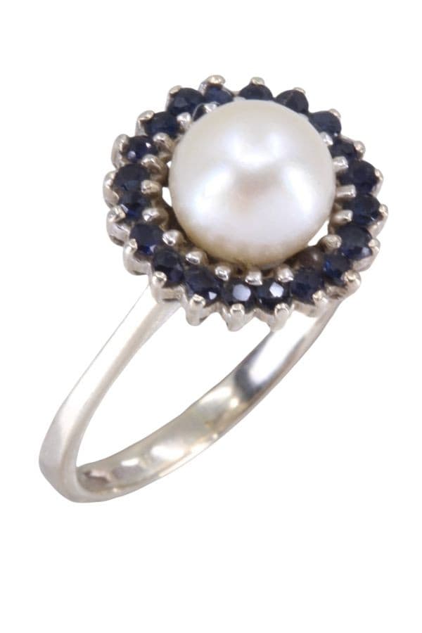 BAGUE MODERNE PERLE ET SAPHIRS — vue 3