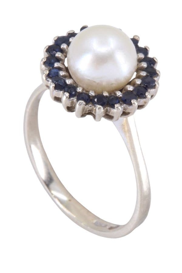 BAGUE MODERNE PERLE ET SAPHIRS — vue 4