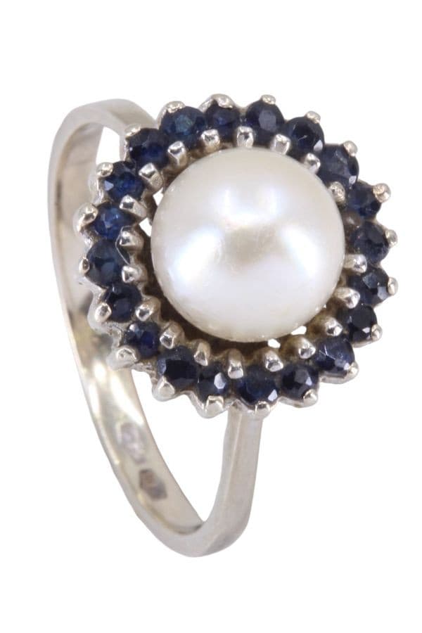 BAGUE MODERNE PERLE ET SAPHIRS — vue 5