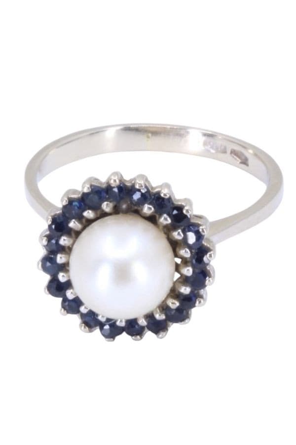 BAGUE MODERNE PERLE ET SAPHIRS — vue 6