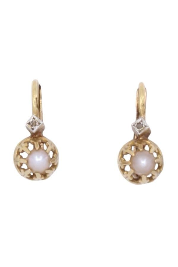 DORMEUSES ANCIENNES PERLE ET DIAMANT — vue 1