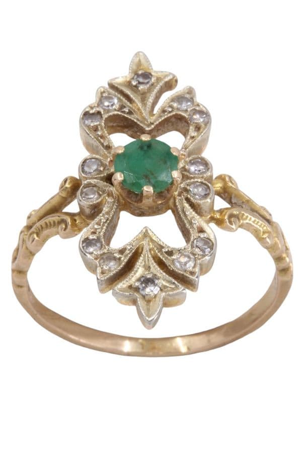 BAGUE ANCIENNE ÉMERAUDE ET DIAMANTS — vue 1