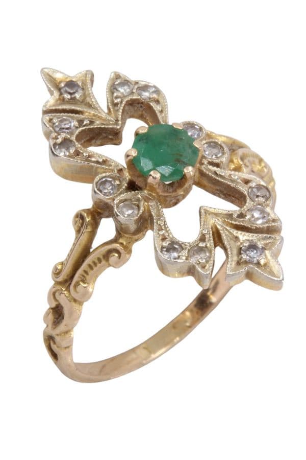 BAGUE ANCIENNE ÉMERAUDE ET DIAMANTS — vue 5
