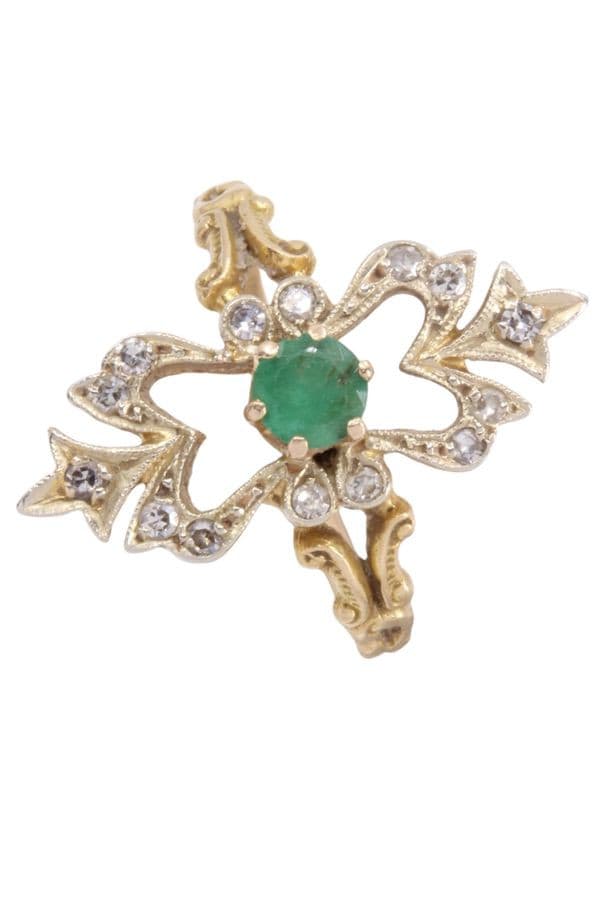 BAGUE ANCIENNE ÉMERAUDE ET DIAMANTS — vue 4