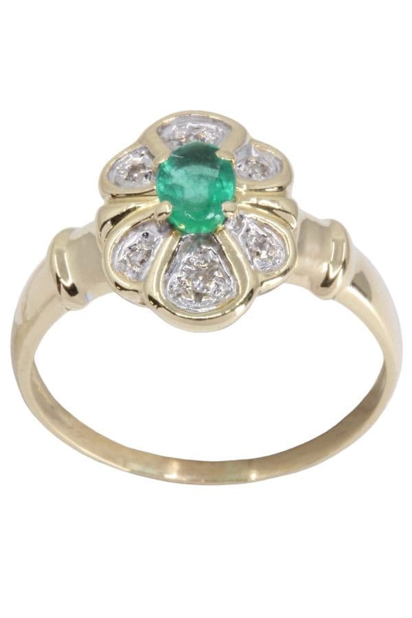 BAGUE MARGUERITE ÉMERAUDE ET DIAMANTS — vue 1