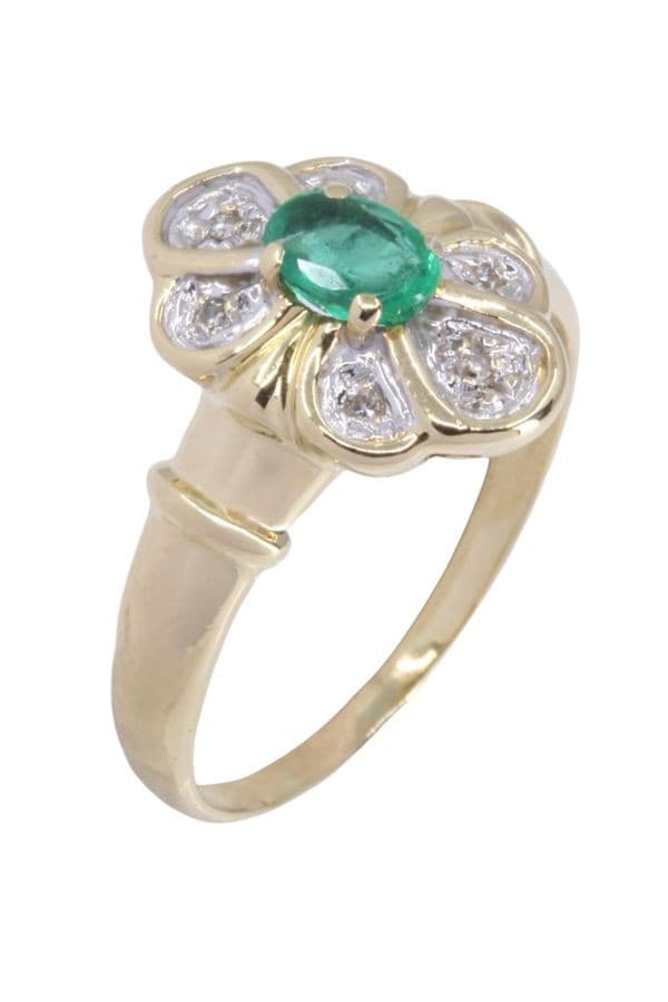 BAGUE MARGUERITE ÉMERAUDE ET DIAMANTS — vue 3