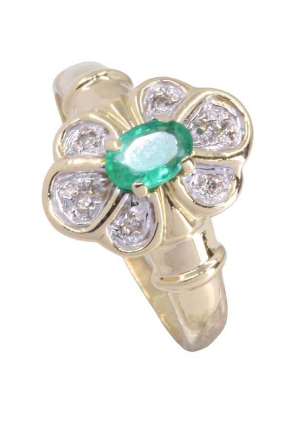 BAGUE MARGUERITE ÉMERAUDE ET DIAMANTS — vue 4