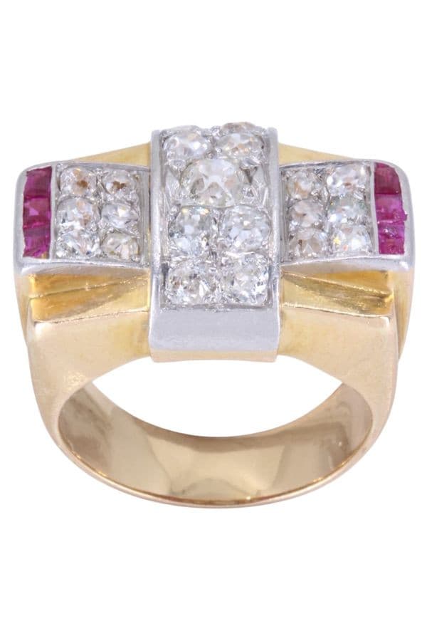 BAGUE TANK RUBIS ET DIAMANTS — vue 1