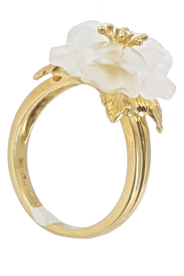 BAGUE FLEUR VERRE ET DIAMANT — vue 3