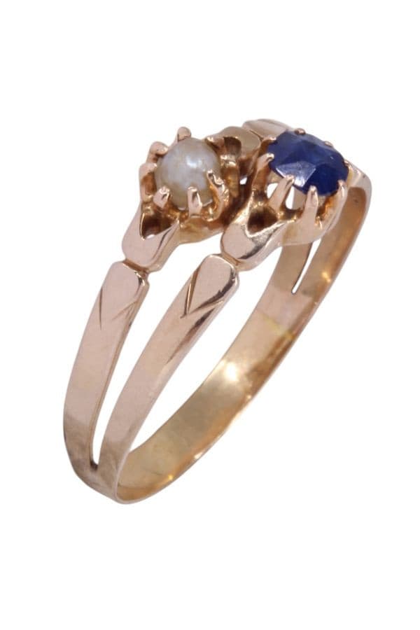 BAGUE TOI ET MOI NAPOLÉON III PERLE ET SAPHIR — vue 3
