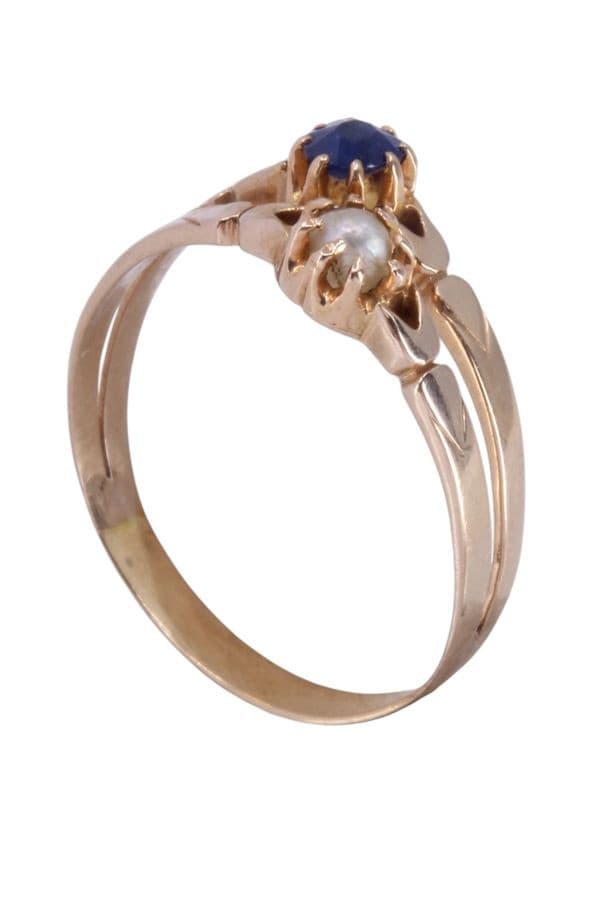 BAGUE TOI ET MOI NAPOLÉON III PERLE ET SAPHIR — vue 4