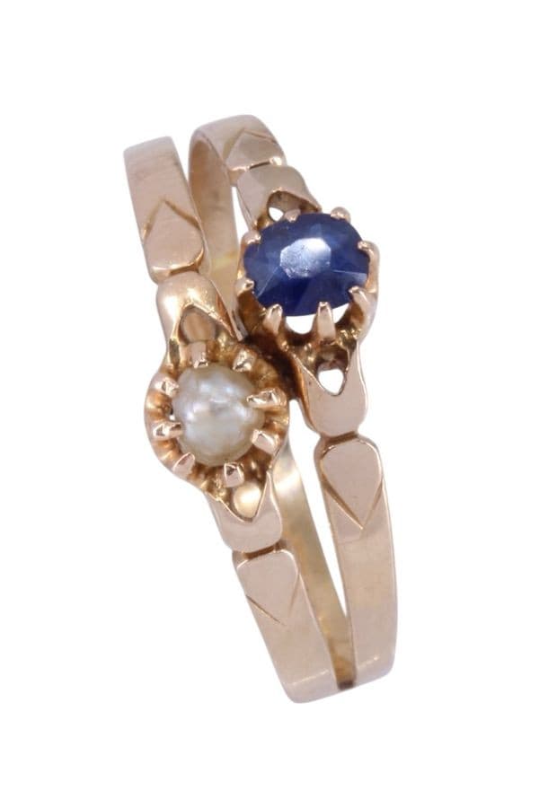 BAGUE TOI ET MOI NAPOLÉON III PERLE ET SAPHIR — vue 5
