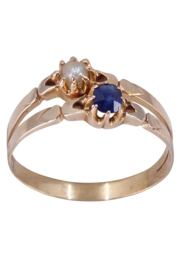 BAGUE TOI ET MOI NAPOLÉON III PERLE ET SAPHIR — vue 1