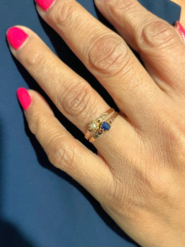 BAGUE TOI ET MOI NAPOLÉON III PERLE ET SAPHIR — vue 2