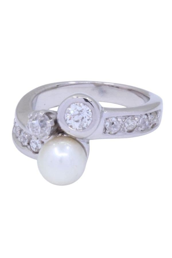 BAGUE ANCIENNE PERLE ET DIAMANTS — vue 6