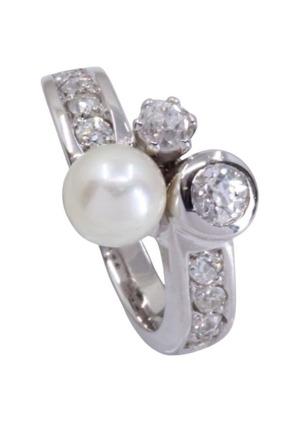 BAGUE ANCIENNE PERLE ET DIAMANTS — vue 3