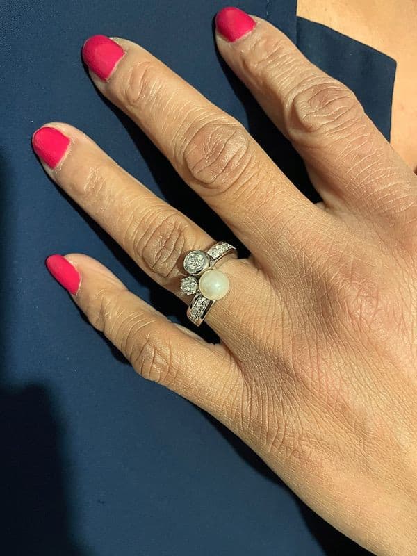 BAGUE ANCIENNE PERLE ET DIAMANTS — vue 2