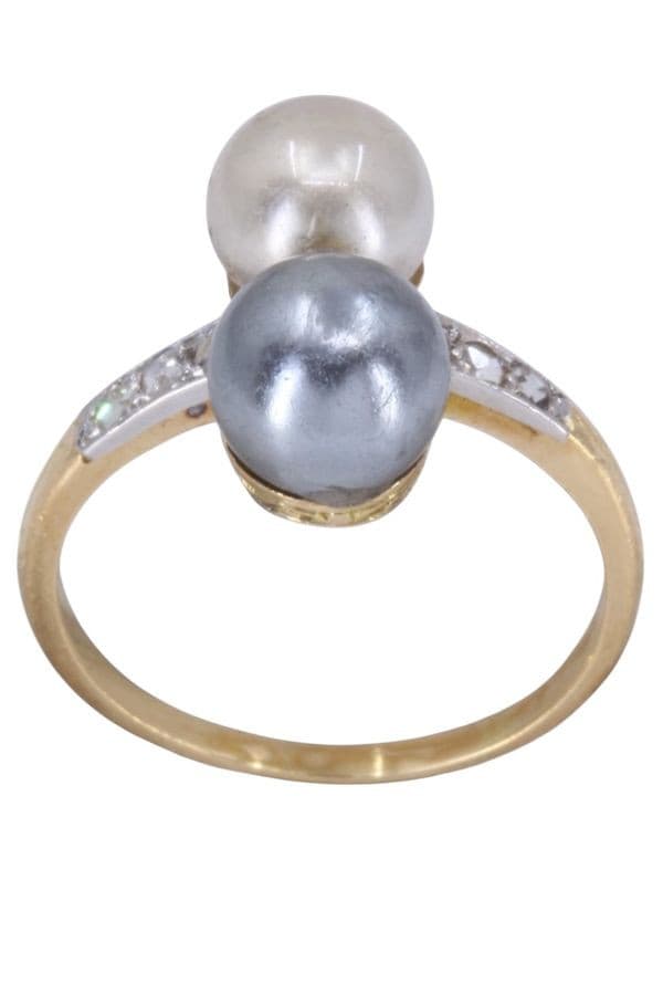 BAGUE PERLES ET DIAMANTS ART-NOUVEAU — vue 1
