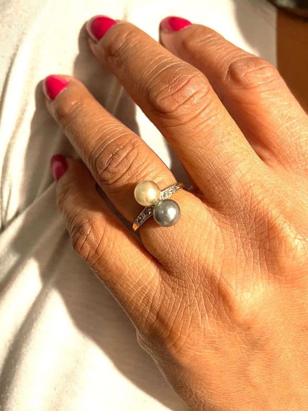 BAGUE PERLES ET DIAMANTS ART-NOUVEAU — vue 2