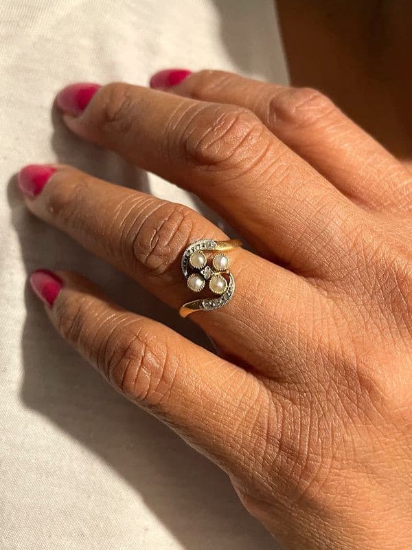 BAGUE PERLES ET DIAMANTS NAPOLÉON III — vue 2