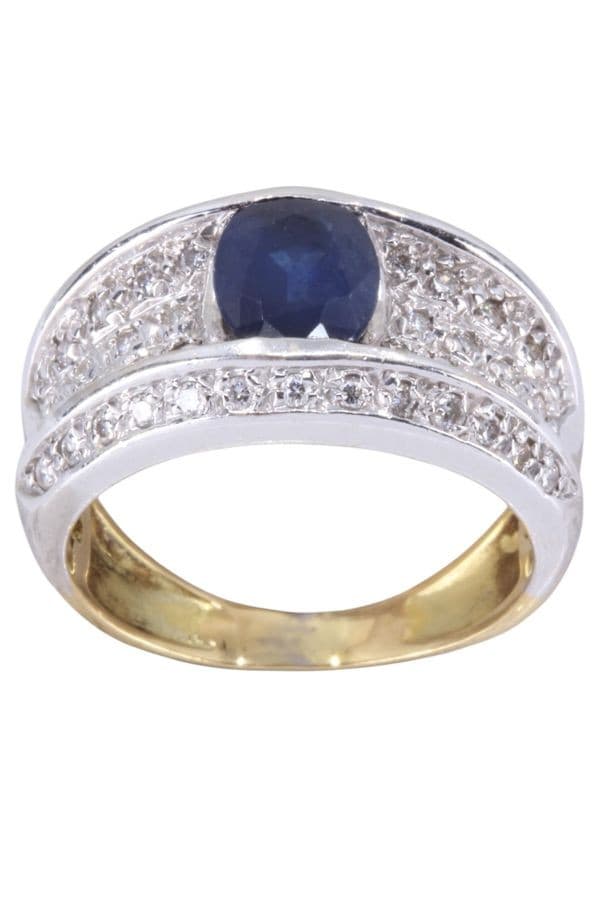 BAGUE MODERNE SAPHIR ET DIAMANTS — vue 1