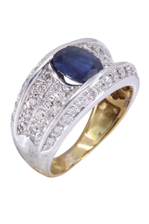 BAGUE MODERNE SAPHIR ET DIAMANTS — vue 3