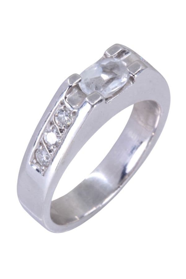 BAGUE MODERNE AIGUE-MARINE ET DIAMANTS — vue 3