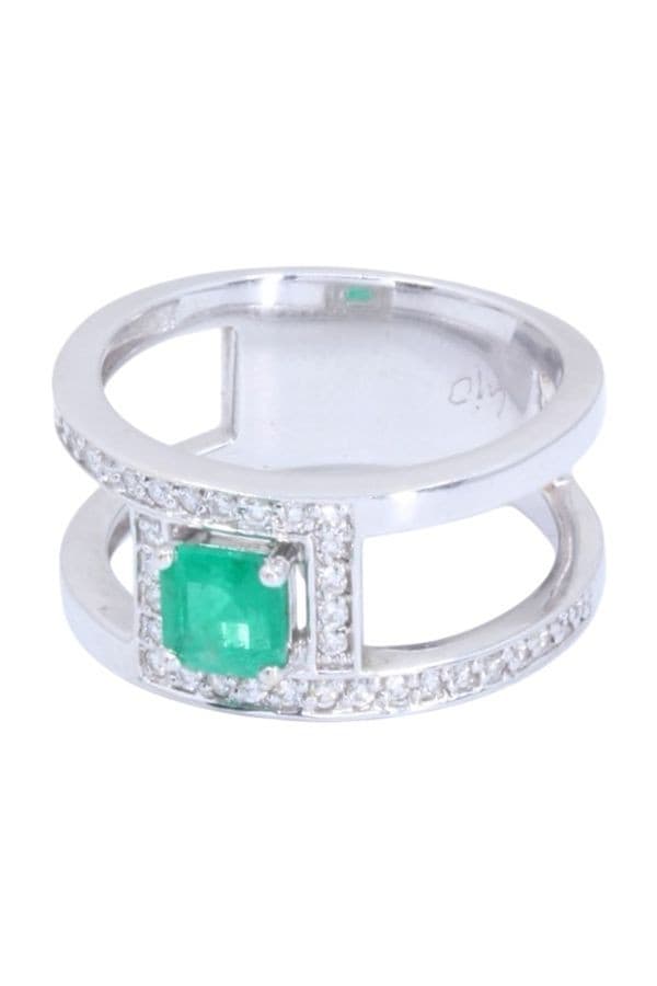 BAGUE MODERNE ÉMERAUDE ET DIAMANTS — vue 5