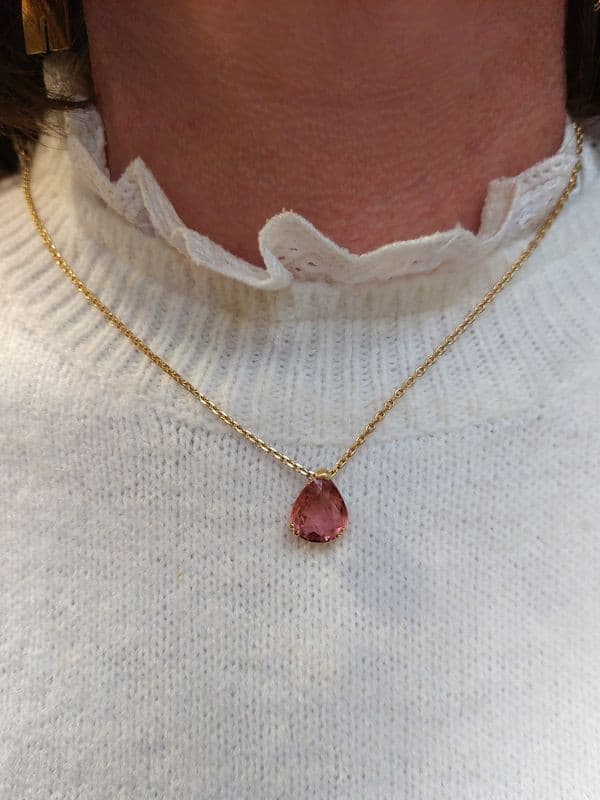 PENDENTIF TOURMALINE ROSE EN POIRE — vue 2