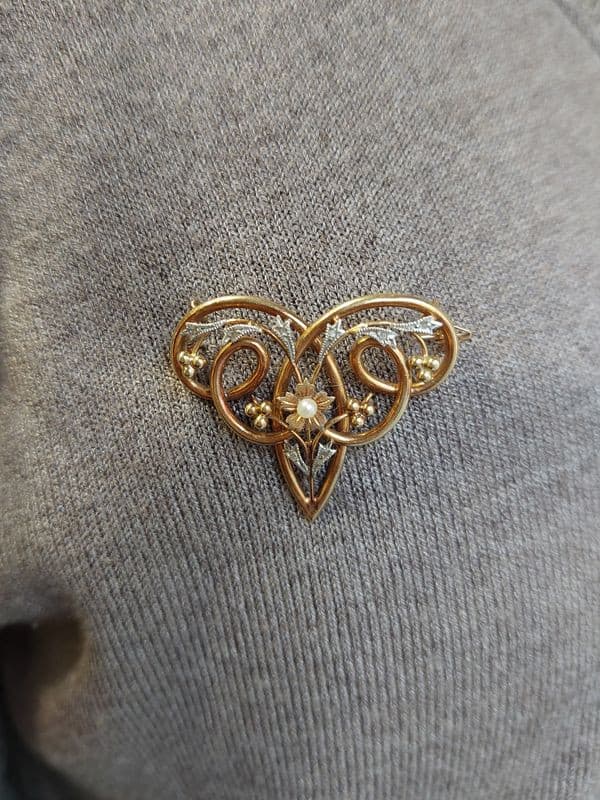 BROCHE ART-NOUVEAU PERLE ET DIAMANTS — vue 2