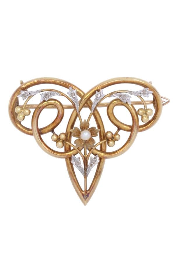 BROCHE ART-NOUVEAU PERLE ET DIAMANTS — vue 1