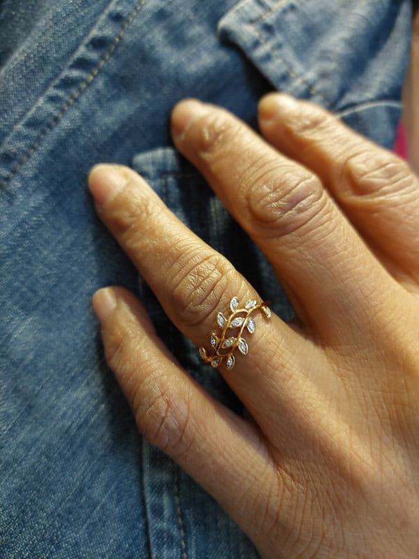 BAGUE DIAMANTS FEUILLES — vue 2