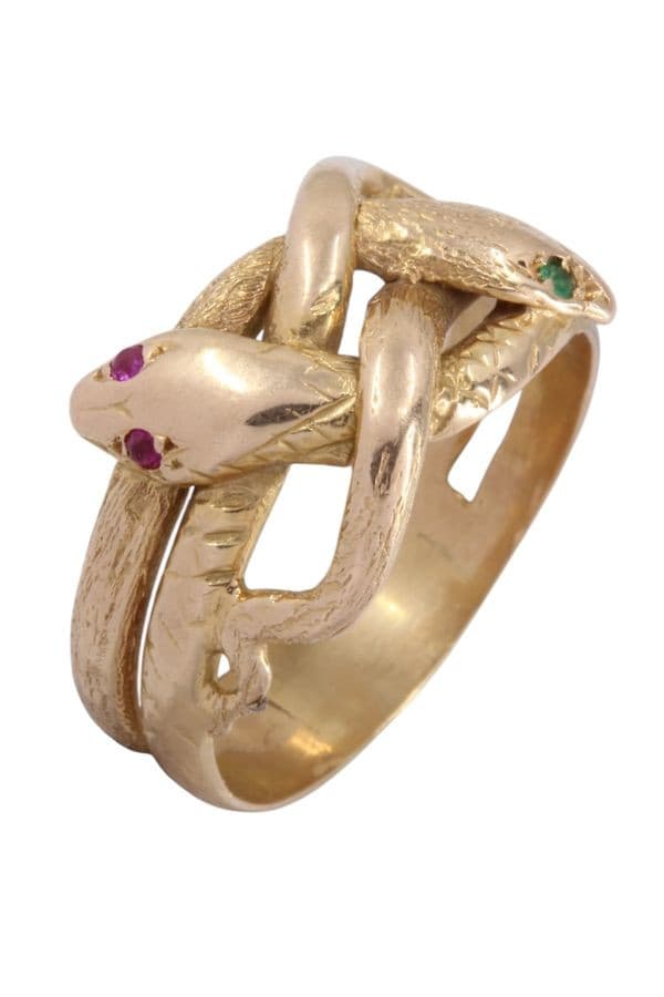 BAGUE SERPENTS RUBIS ET ÉMERAUDES — vue 3