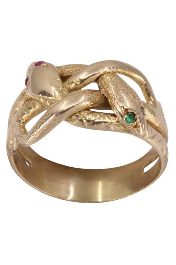 BAGUE SERPENTS RUBIS ET ÉMERAUDES — vue 1