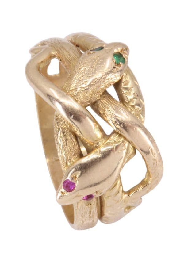 BAGUE SERPENTS RUBIS ET ÉMERAUDES — vue 4